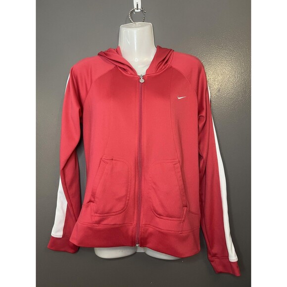 Nike Hoodie Womens Medium Red Full Zip Track Jacket Swoosh Athletic 250856-679 - Picture 1 of 8